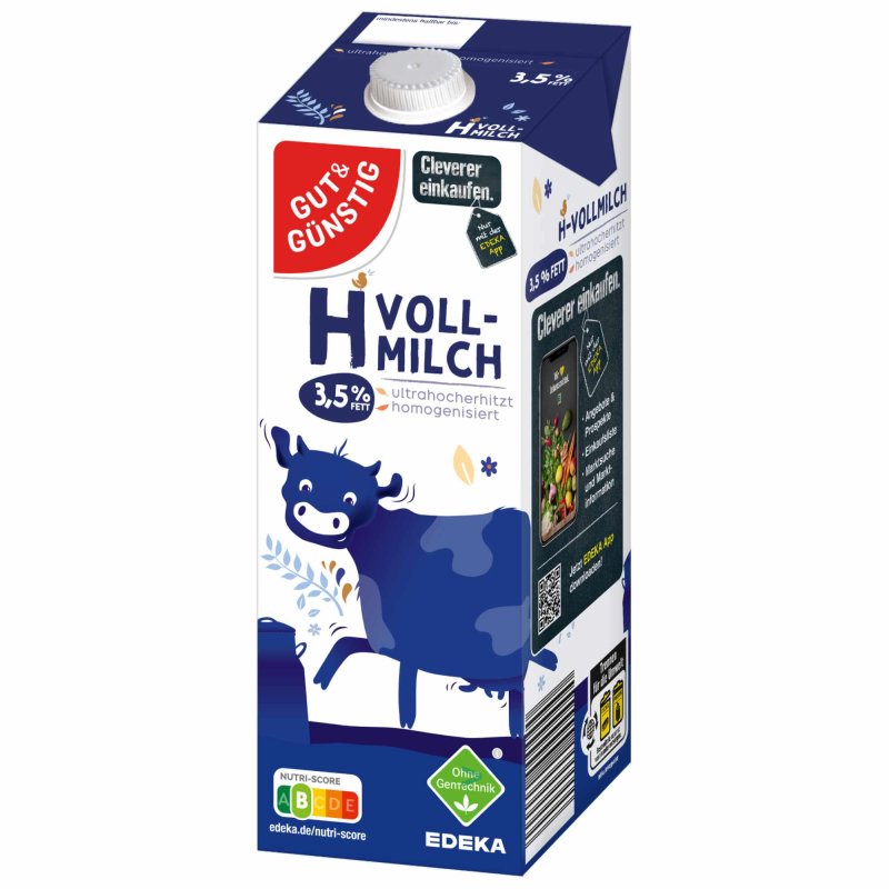 Gut Günstig H Milch Vollmilch 3 5 Fett VPE 12x1 Liter Packung