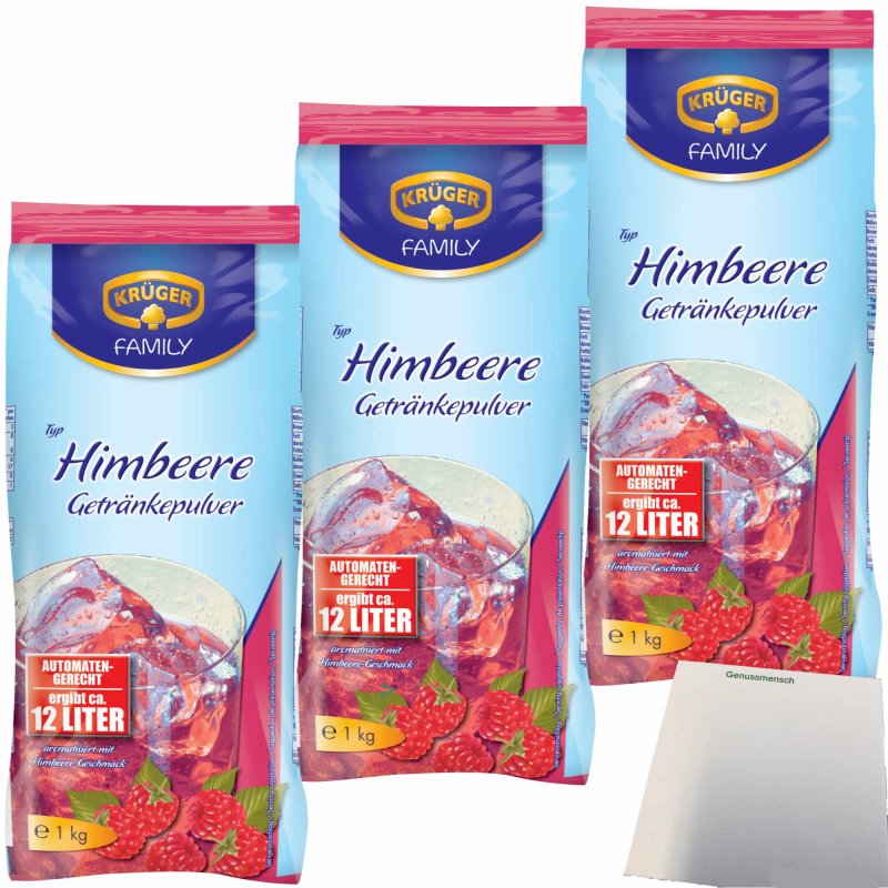 Krüger Getränkepulver Himbeere 3er Pack 3x1kg Beutel usy Block