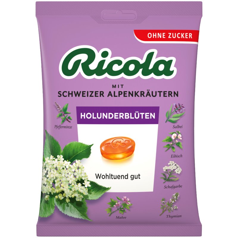 Ricola Holunder Blüten Bonbon ohne Zucker 75g Packung