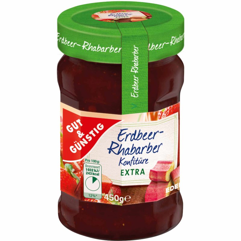 Gut&amp;Günstig Erdbeer-Rhabarber Konfitüre extra mit 50% Frucht (450g Gl