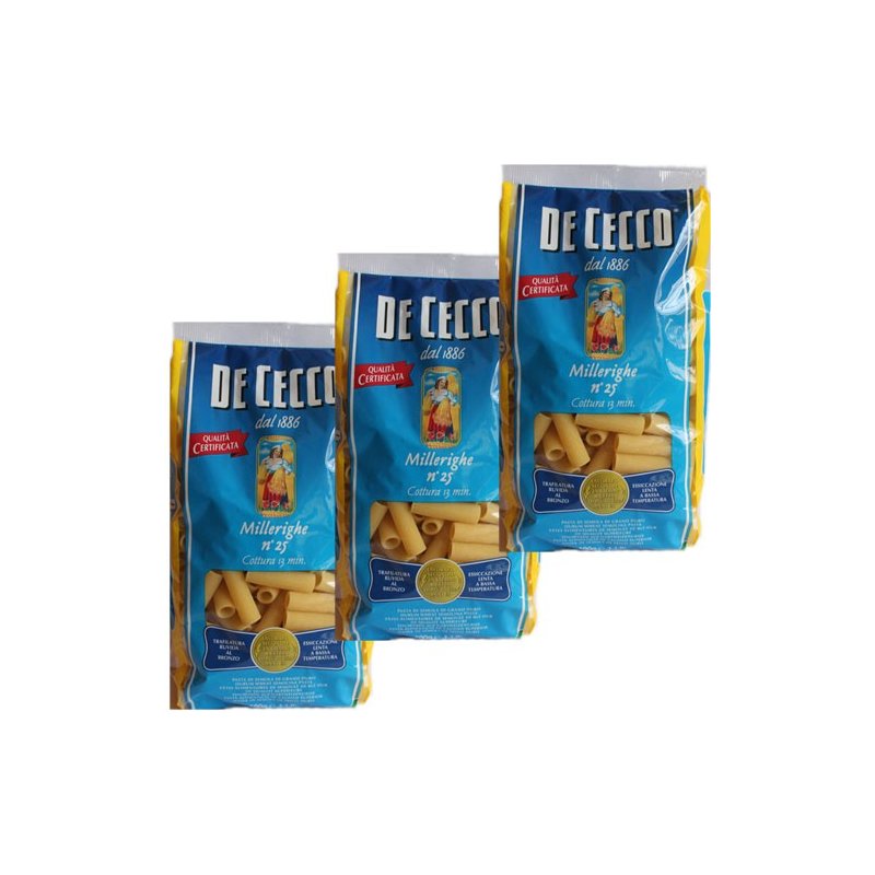 3x De Cecco Nudeln Millerighe n.25, 500 g