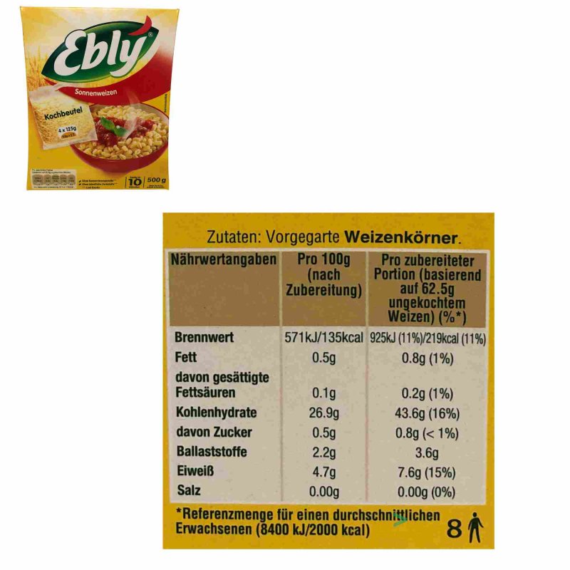 Ebly Original Sonnenweizen 4 Kochbeutel (500g Packung)