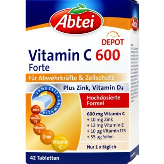 Abtei Vitamin C 600 Forte Plus Zink, Vitamin D3 Tabletten 42 er