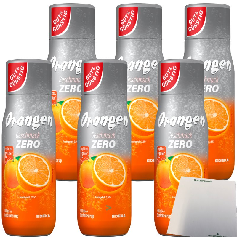 Gut & Günstig Orange Zero Getränkesirup 6er Pack (6x500ml Flasche) +