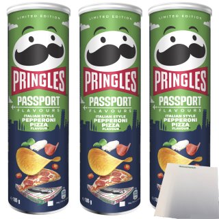 Pringles Passport Flavours Italian Style Pepperoni Pizza Flavour 3er Pack (3x185g Packung) + usy Block