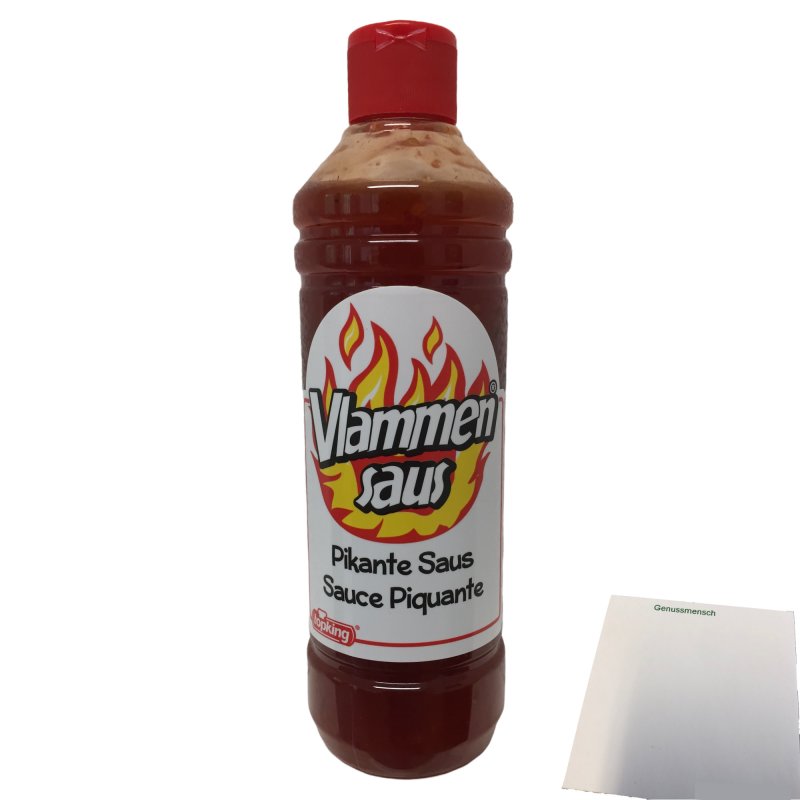 Vlammen Saus, Pikante Sauce (500ml Flasche) + usy Block