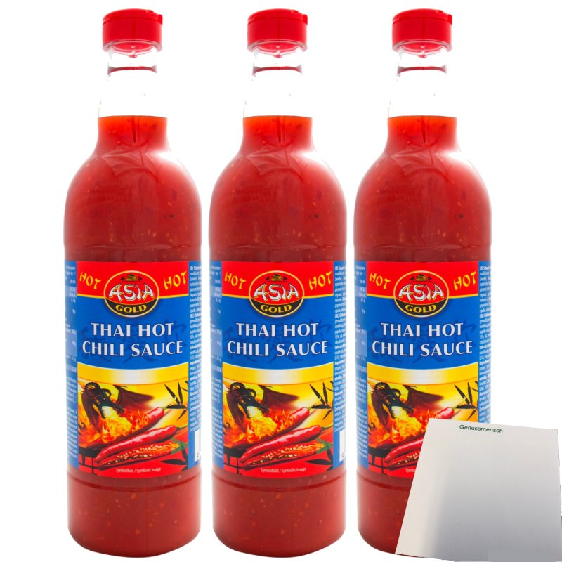 Asia Gold Thai Hot Chili Sauce 3er Pack (3x700ml Flasche) + usy Block