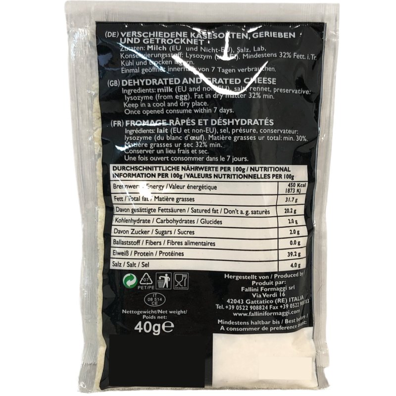 Fallini Formaggi Grated Cheese (Hartkäse 32 40g Tüte)