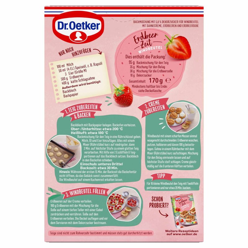 Dr. Oetker Erdbeer-Zeit Windbeutel (170g Packung)