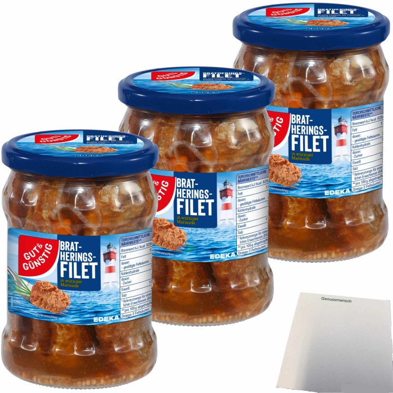 Gut&amp;Günstig Bratheringsfilet in würziger Marinade 3er Pack (3x500g Gl