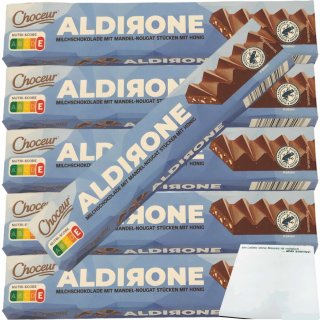 Aldirone Milchschokolade mit Mandel-Nougat Stückchen mit Honig 6er Pack (6x90g Riegel) + usy Block