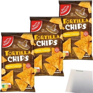 Gut&Günstig Tortillachips Cheese Mais-Chips mit Käsegeschmack 3er Pack (3x300g Packung) + usy Block