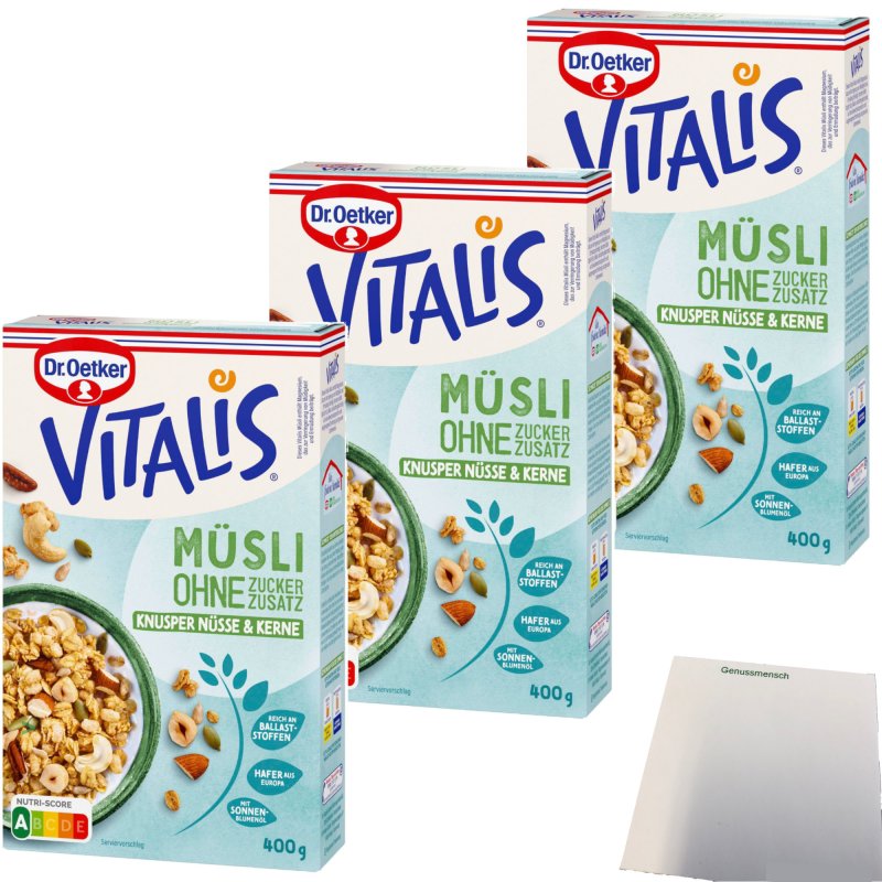 Dr Oetker Vitalis Müsli Knusper Nüsse und Kerne ohne Zuckerzusatz 3e