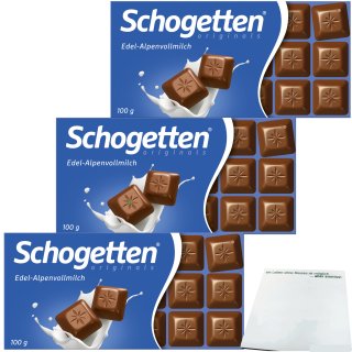 Schogetten Edel-Alpenvollmilch Schokolade 3er Pack (3x100g Packung) + usy Block