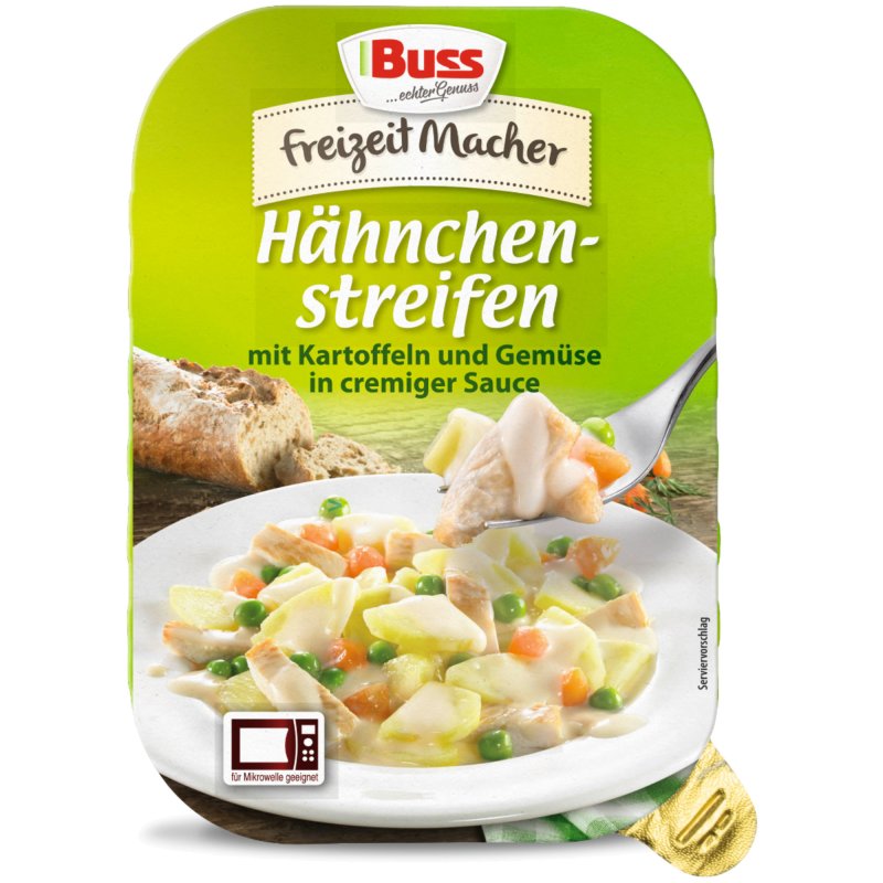 Buss H Hnchenstreifen In Cremiger Sauce Mit Kartoffeln Und Feinem Gem