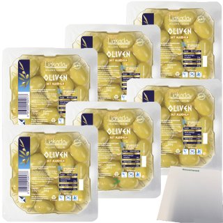 Liakada Grüne Oliven mit Mandeln 6er Pack (6x100g Packung) + usy Block