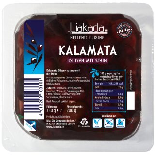 Liakada Kalamata Oliven mit Stein 3er Pack (3x100g Packung) + usy Block
