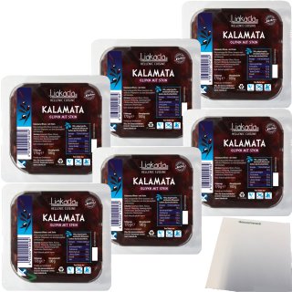 Liakada Kalamata Oliven mit Stein 6er Pack (6x100g Packung) + usy Block
