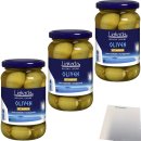 Liakada Grüne Oliven Mit Mandeln Sorte Chalkidiki Handgesteckt 3er Pack (3x200g Glas) + usy Block