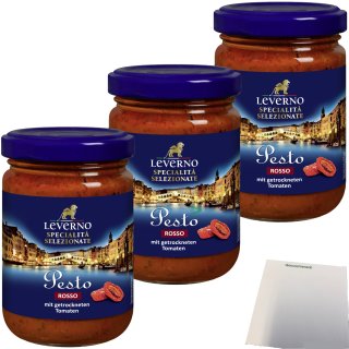 Leverno Pesto Rosso mit getrockneten Tomaten 3er Pack (3x125g Glas) + usy Block
