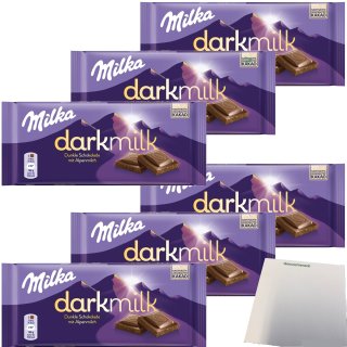 Milka Dark Milk Dunkle Alpenmilch Schokolade 6er Pack (6x85g Tafel) + usy Block