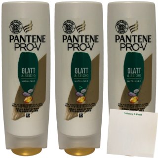 Pantene Pro-V Pflegespülung Glatt & Seidig 3er Pack (3x200ml Flasche) + usy Block