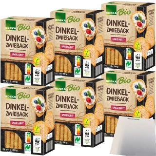 Edeka Bio Dinkel-Zwieback ungesüßt mit 93% Dinkelmehl gebacken 6er Pack (6x200g Packung) + usy Block