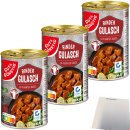 Gut&Günstig Rinder Gulasch in pikanter Sauce 3er Pack (3x400g Dose) + usy Block