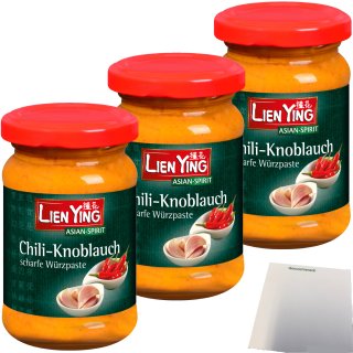 Lien Ying Chili-Knoblauch scharfe Würzpaste 3er Pack (3x100g Glas) + usy Block