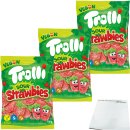 Trolli Sour Strawbies sauer gezuckerte Fruchtgummi-Erdbeeren 3er Pack (3x150g Packung) + usy Block