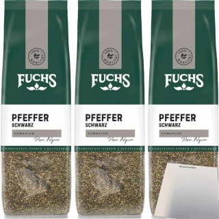 Fuchs Pfeffer schwarz gemahlen 3er Pack (3x60g Packung) + usy Block