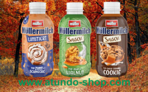 Müllermilch Saison Typ Choco Caramel Cookie, Maple Walnut, Zimt-Schnecke