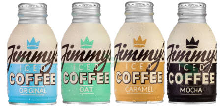 Jimmy´s Iced Coffee Kultmarke aus UK und Niederlande in den Sorten: Jimmy iced Coffee original, Oat., Caramel, Mocha