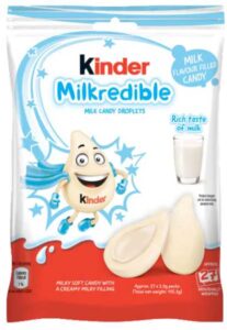 Kinder Milkredible – Milky Candy Droplets mit cremiger Milchfüllung, ca. 105 g Beutel (27 x 3,9 g einzeln verpackt) – Milchbonbons mit zarter Füllung